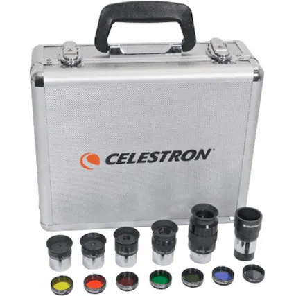 Left. Celestron - 1.25 Inch Telescope Eyepiece and Filter Accessory Kit - Silver.