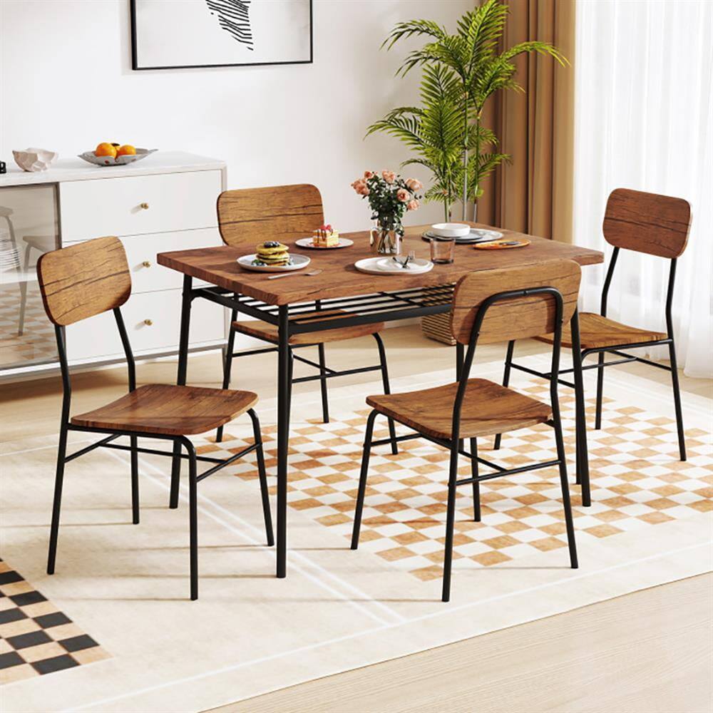 Alt View 1. Kadyn - Dining Table SetDining Table Chairs Set5Piece Table Set for 4 with Metal Frame and Storage RackBrown - Brown.
