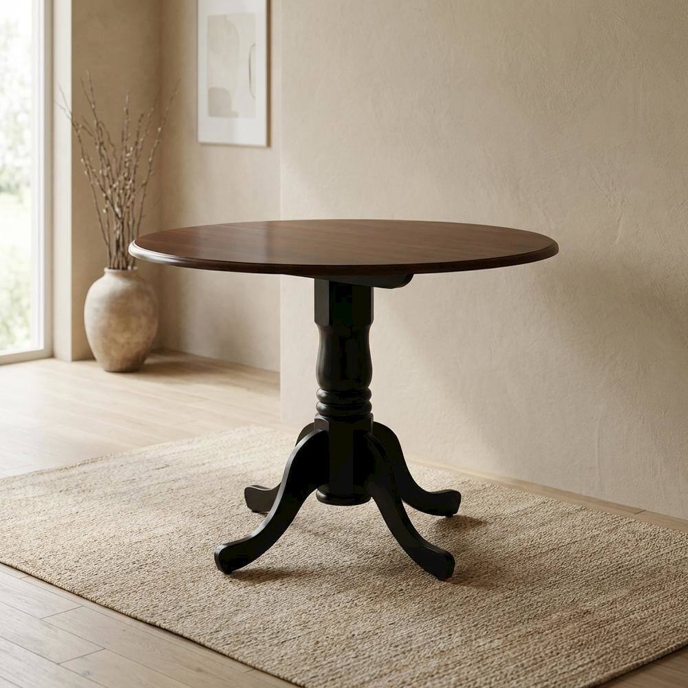 Alt View 4. FurniFact - Mahogany Drop Leaf Round Table - Mahogany & Black.