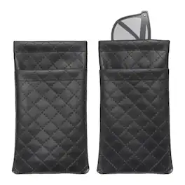 Unique Bargains - 2pcs PU Leather Double Squeeze Top Eyeglass Pouch, Soft Travel Case Organizer for Men/Women Sunglasses - Black