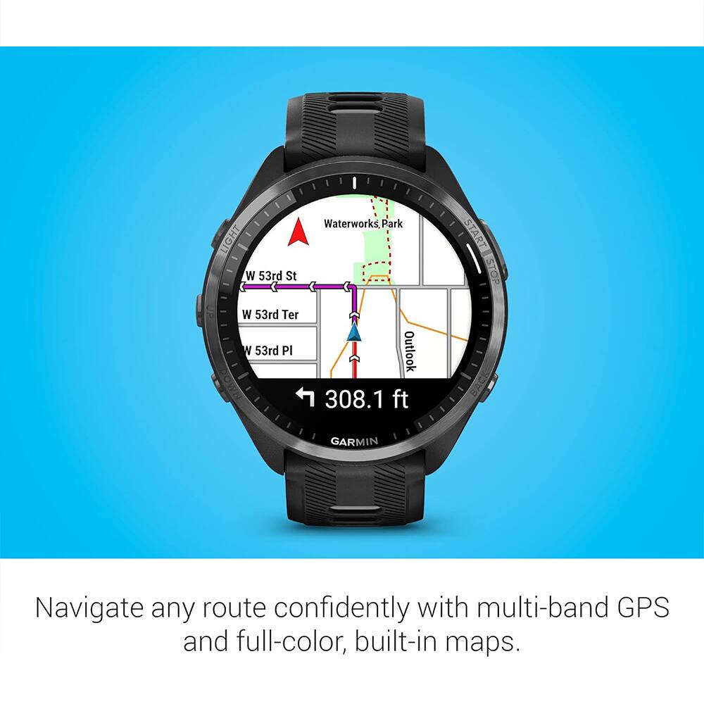 LIGHT W 53rd St UP W 53rd Ter W 53rd PI Waterworks, Park Outlook 308.1 ft START STOP GARMIN Navigate any route confidently with multi-band GPS and full-color, built-in maps.