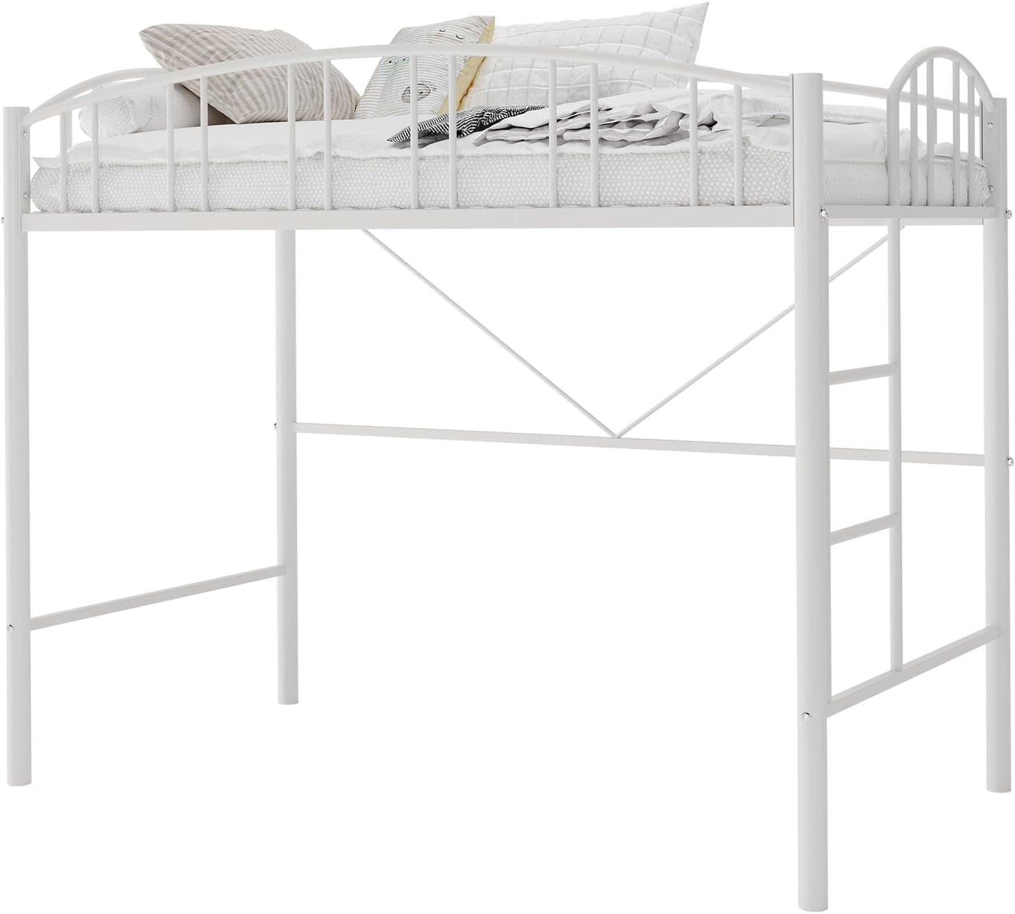 Angle. GARVEE - Twin Loft Bed White Heavy Duty Metal Frame Arched Guardrail Safety Ladder - White Twin.