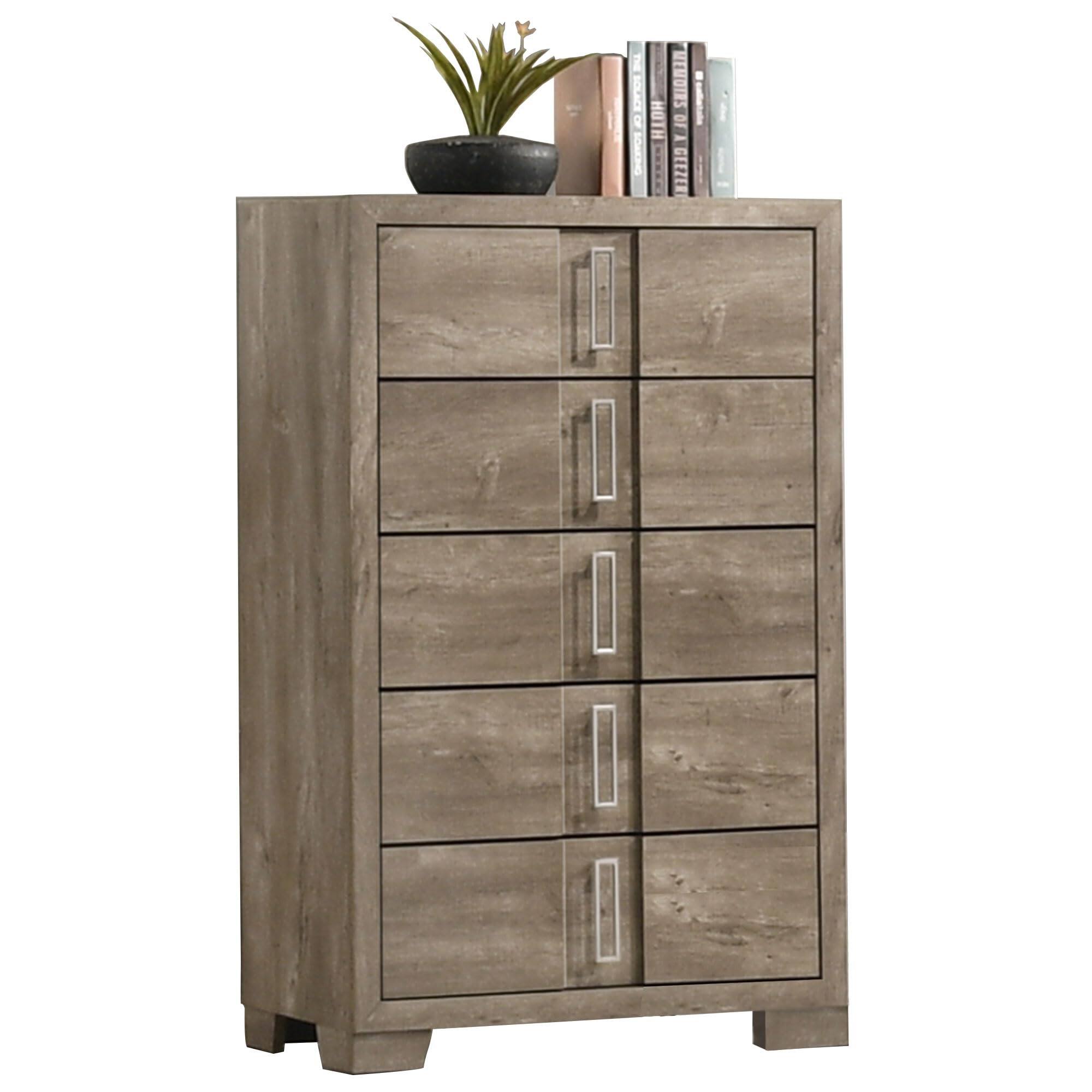 Angle. Kings Brand Furniture - Kings Brand Furniture Dawson 5-Drawer Wooden Chest Dresser for Entryway, Bedroom, Light Brown - Light/Pastel Brown.