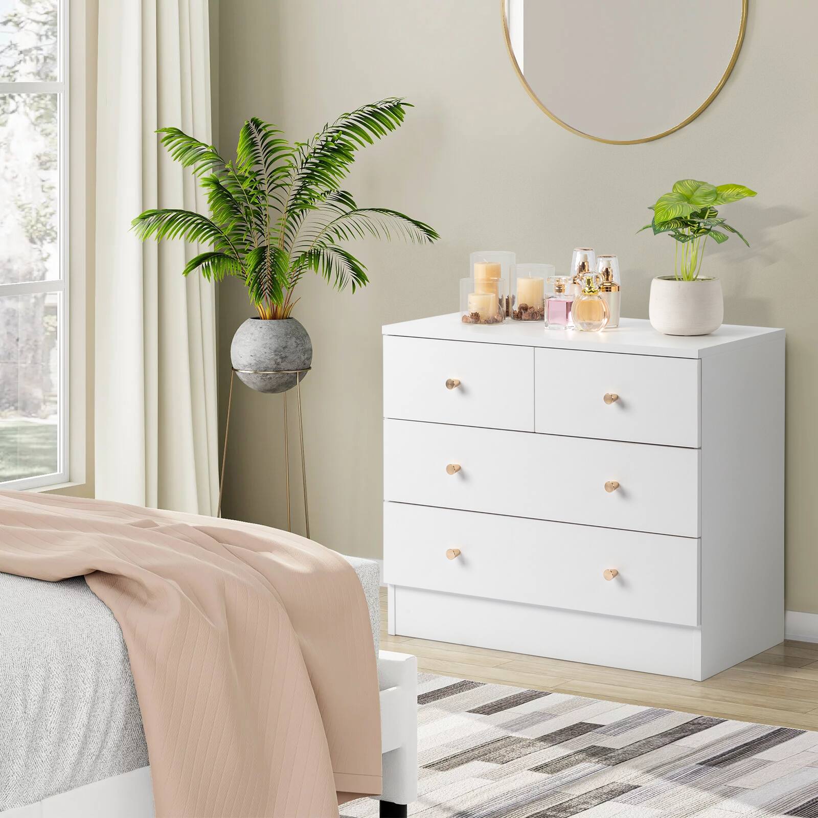 Alt View 1. Kadyn - 4 Drawer Dresser with Gold Handle, Nursery Dresser Chest Of Drawers Organizer - White.