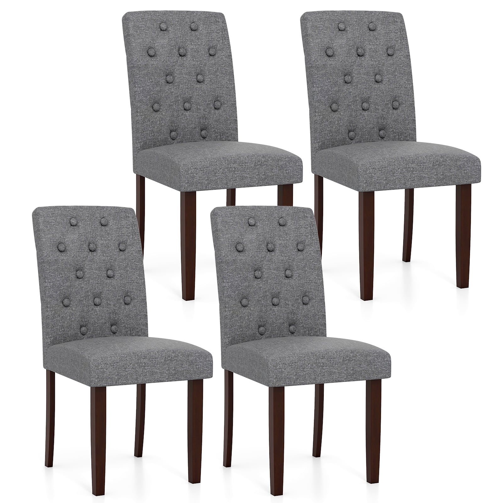 Gymax - Wooden Dining Chair Set of 4 w/Rubber Wood Legs Padded Seat S Springs High Back - Gray