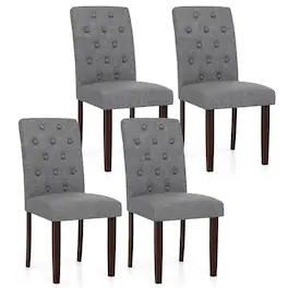 Gymax - Wooden Dining Chair Set of 4 w/Rubber Wood Legs Padded Seat S Springs High Back - Gray