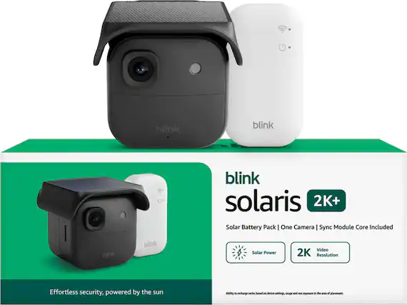 blink solaris 2K+ Solar Battery Pack One Camera Sync Module Core Included
blink Solar Power Video 2K Resolution
Effortless security, powered by the sun
Ability to recharge varies based on device settings, usage and sun exposure in the area of placement.