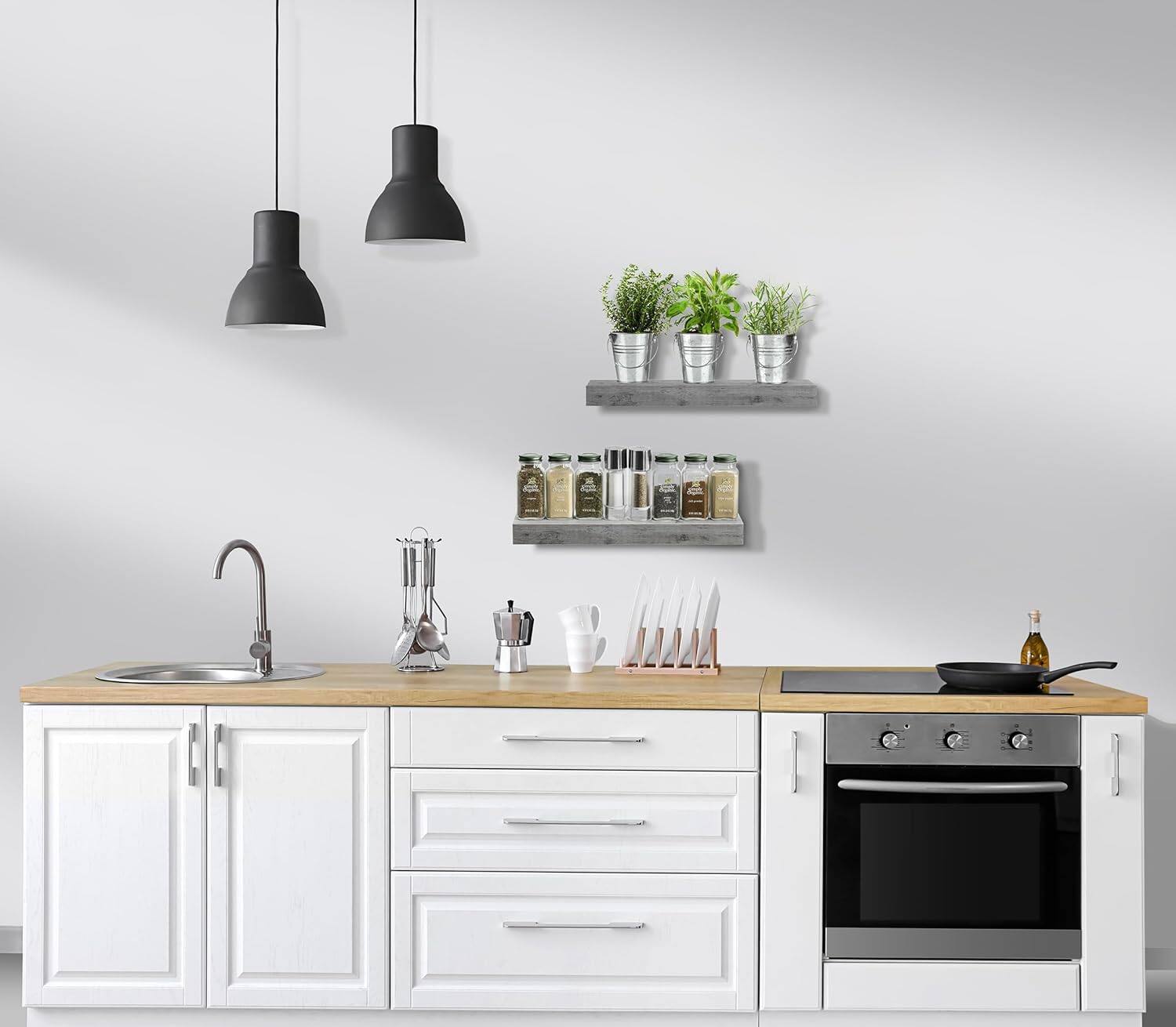 Alt View 3. Sorbus - 2 Pack (16"x5") Sorbus Floating Wall Shelves for Bedroom, Decor, Kitchen, Living Room - for Trophies, Frames, Bookshelf - Grey.