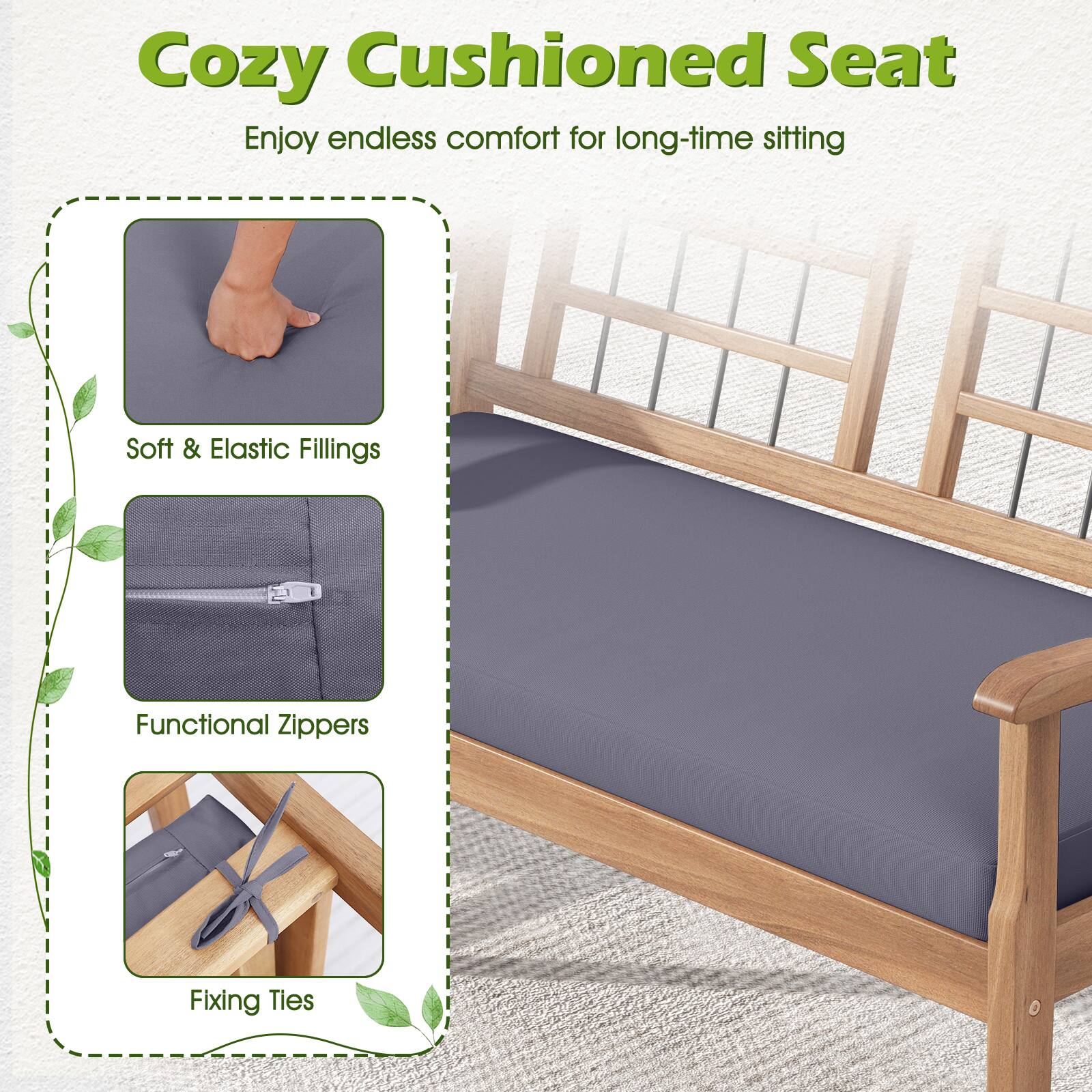 Cozy Cushioned Seat: Enjoy endless comfort for long-time sitting with this soft and elastic filled seat. The functional zippers and fixing ties make it easy to adjust and maintain the seat's shape and comfort.