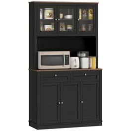 Homcom - 71" Kitchen Pantry Cabinet with Microwave Stand - Black