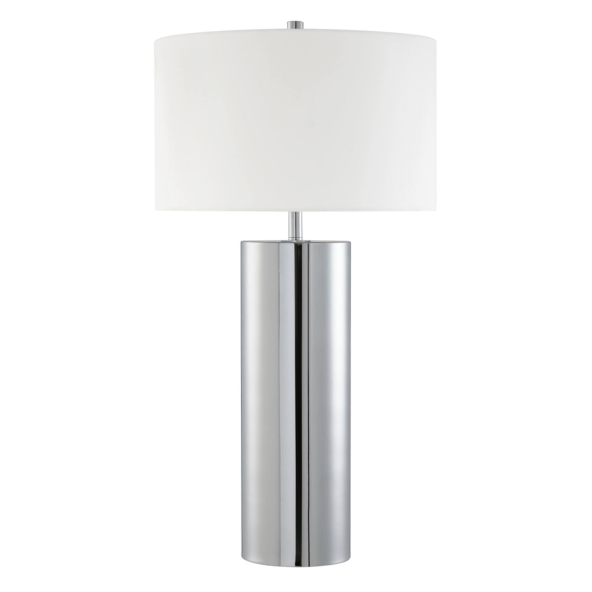 Front. Hudson&Canal - York 29.5" Tall Table Lamp with Fabric Shade in Polished Nickel/White.