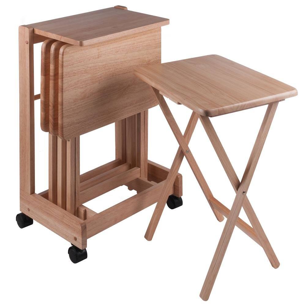 Alt View 2. FurniFact - Natural color Solid Wood TV Trays – Folding Snack Tables for Eating and Serving - Natural.