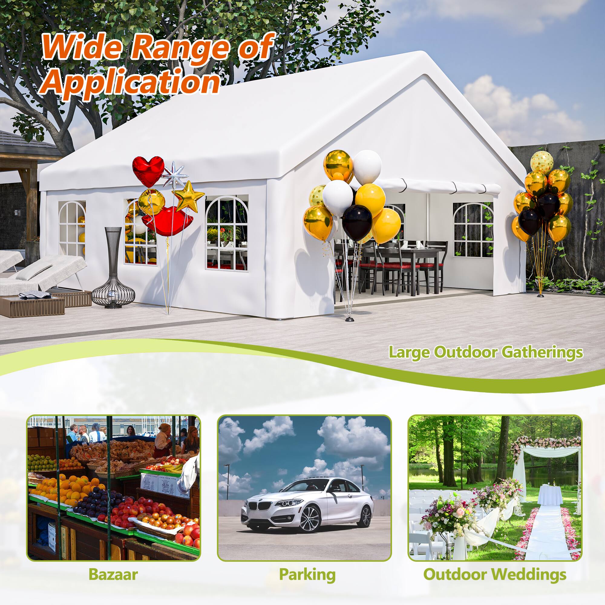 Wide Range of Application

Large Outdoor Gatherings

Bazaar

Parking

Outdoor Weddings