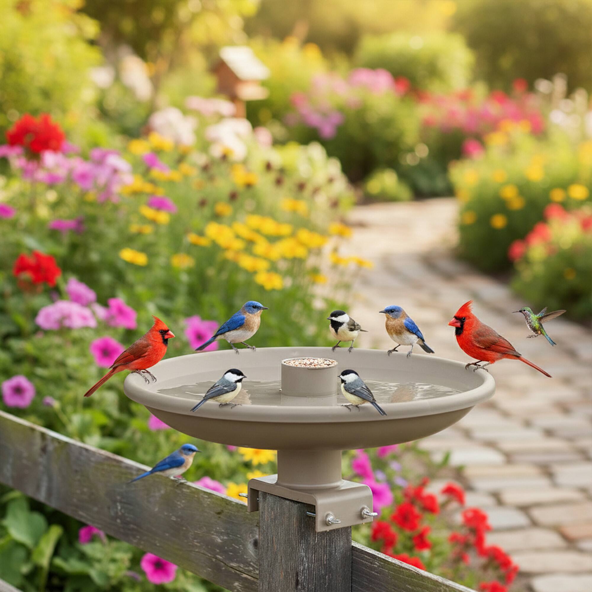 Alt View 3. Farm Innovators - Farm Innovators 150W Outdoor Plastic Heated Birdbath w/Deck Mount & Perch, Tan - Off-white.