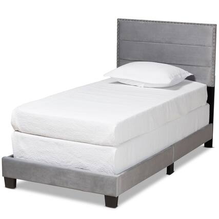 Front. Baxton Studio - Tamira Modern and Contemporary Glam Velvet Fabric Upholstered Twin Size Panel Bed - Grey/Black.