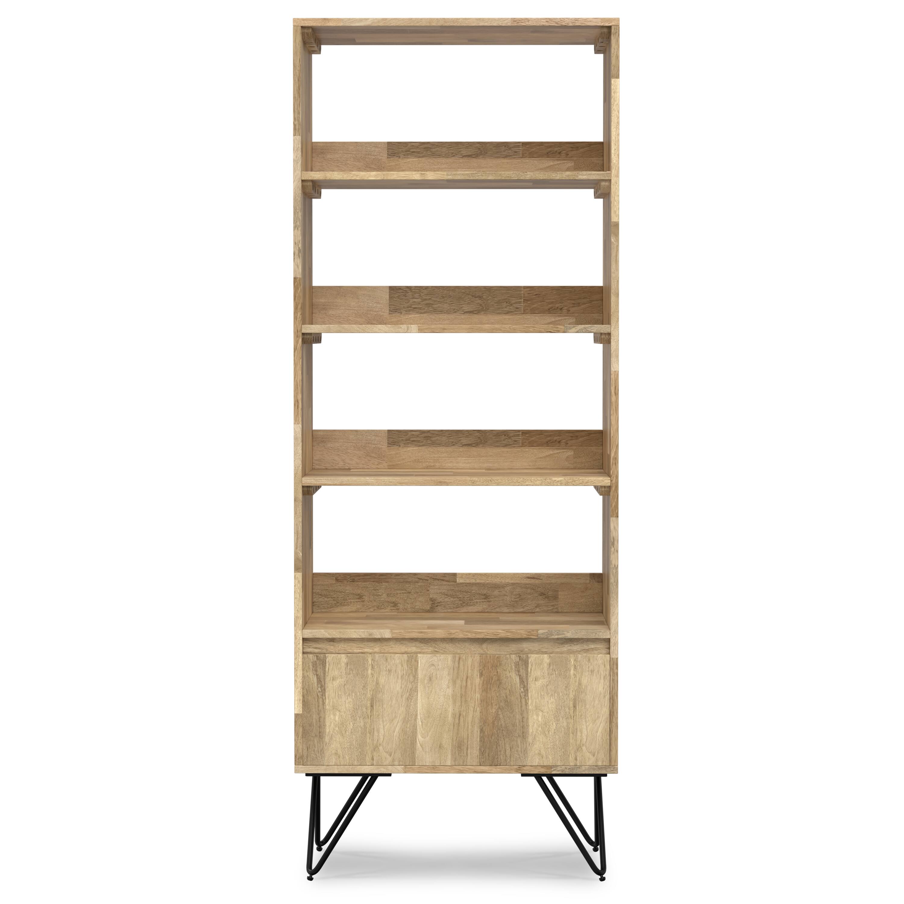 Left. Simpli Home - Hunter 64 inch Tall Solid Mango Wood Tall Bookcase in Natural - Natural.