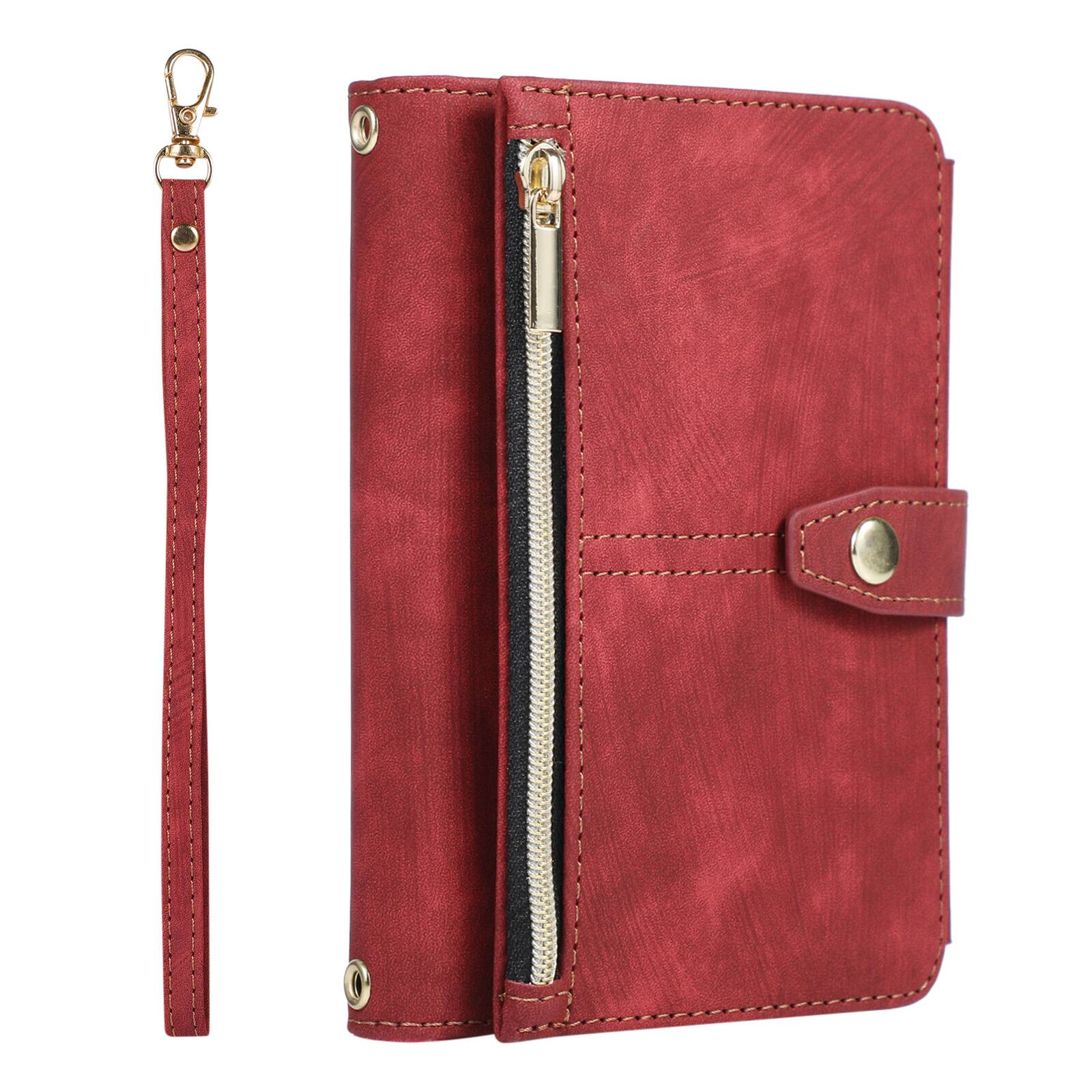 Alt View 4. Dteck - Flip Wallet Case for Apple iPhone Duo PU Leather Protective Cover with Zipper Pocket Wrist Strap Kickstand - Red.