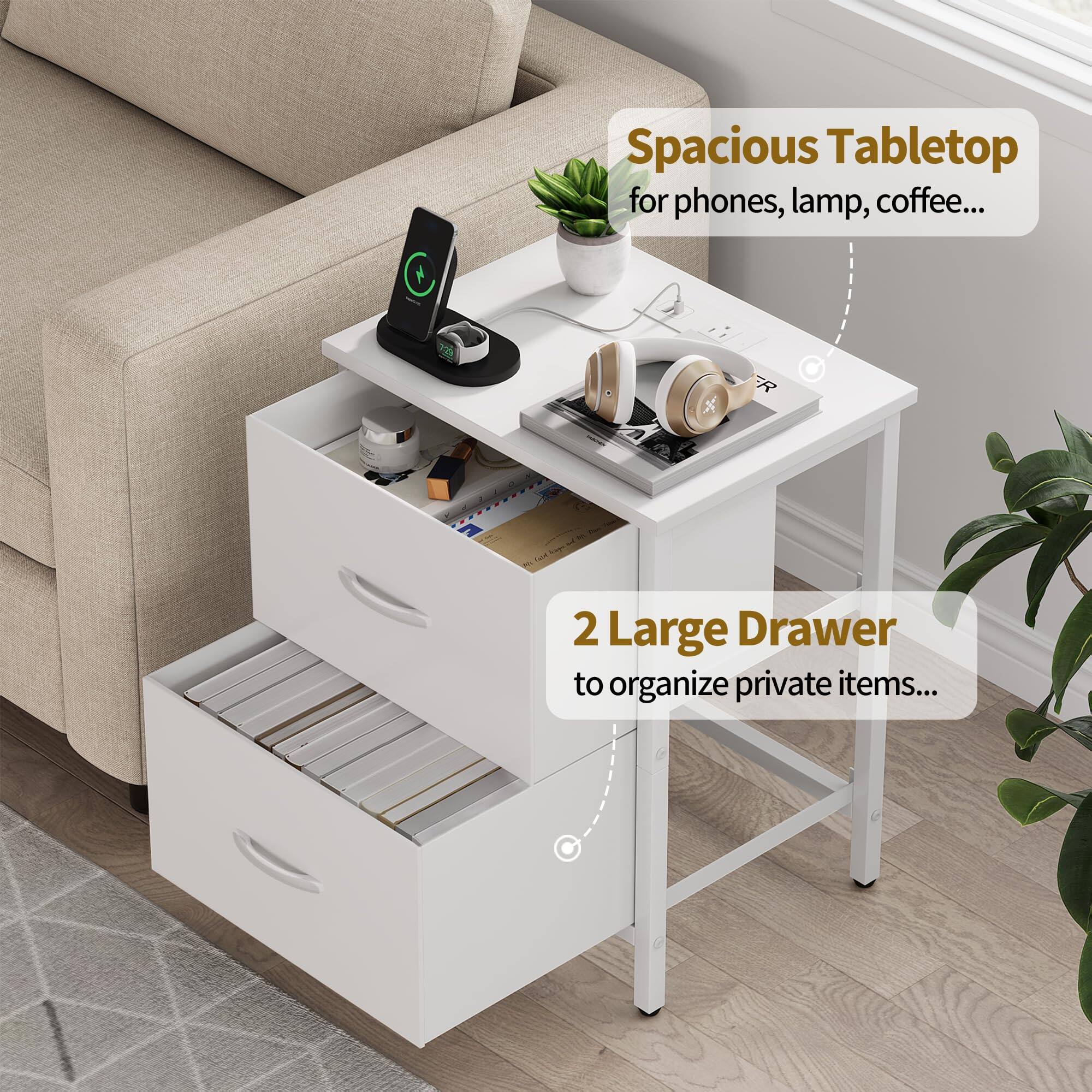 Spacious Tabletop for phones, lamp, coffee...

2 Large Drawer to organize private items...