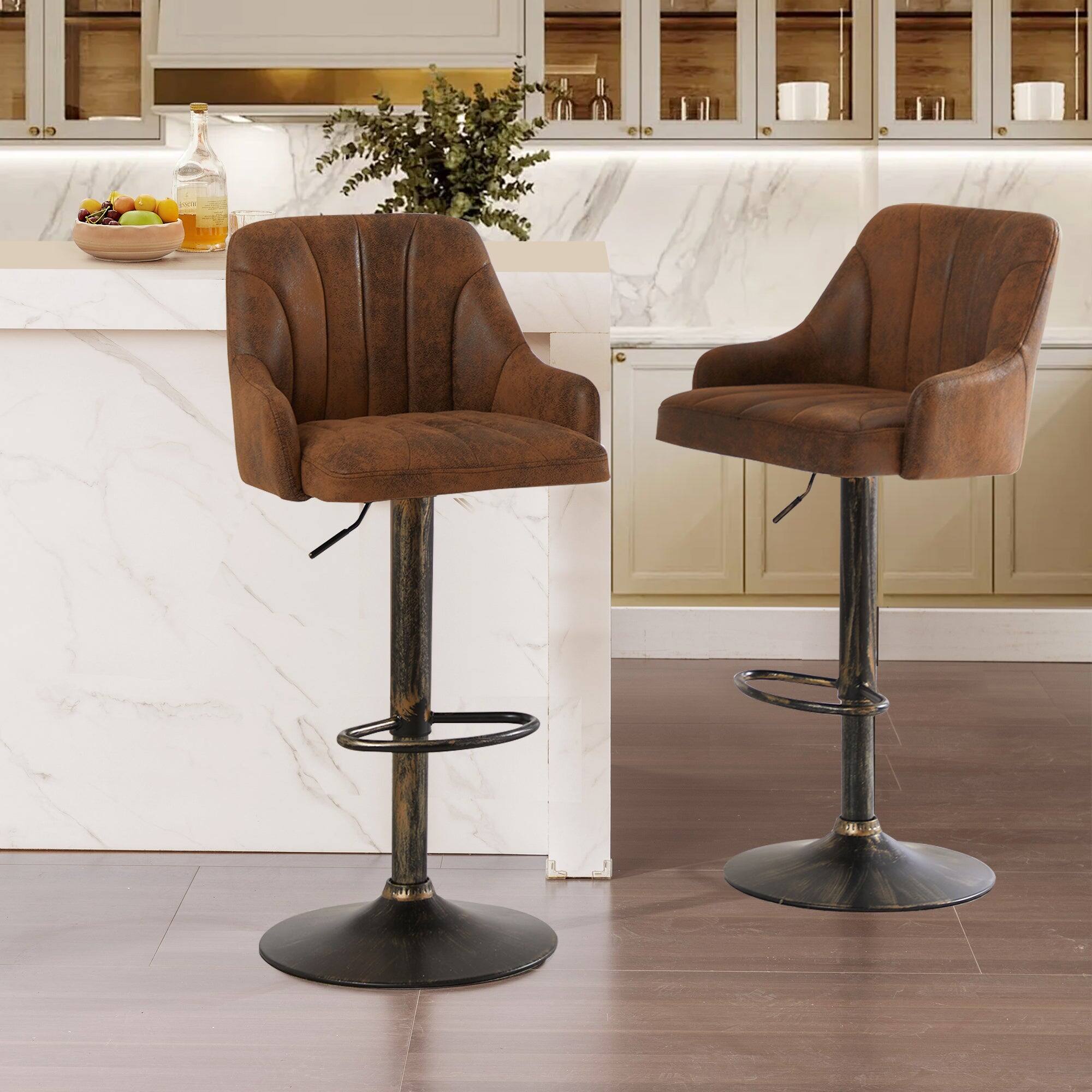 Alt View 1. Vecelo - Set of 2 Adjustable Swivel Bar Stools - PU Leather Seat, 360° Rotation, Height 35.4"-43.7", 330lb Capacity - Dark Brown.