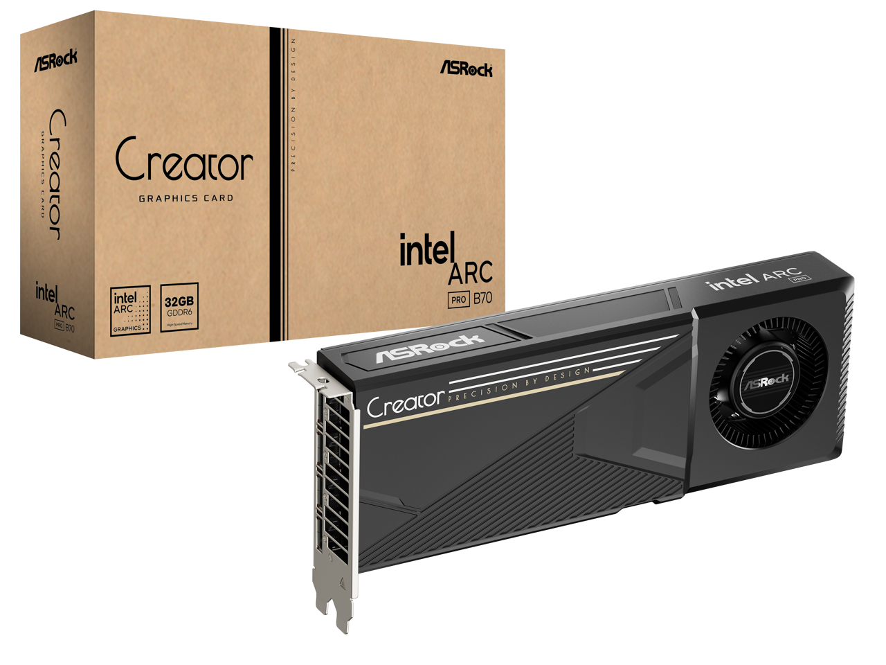 ASRock DESIGN BY Creator PRECISION  
Creator GRAPHICS CARD  
intel ARC  
32GB GDDR6  
intel ARC PRO B70