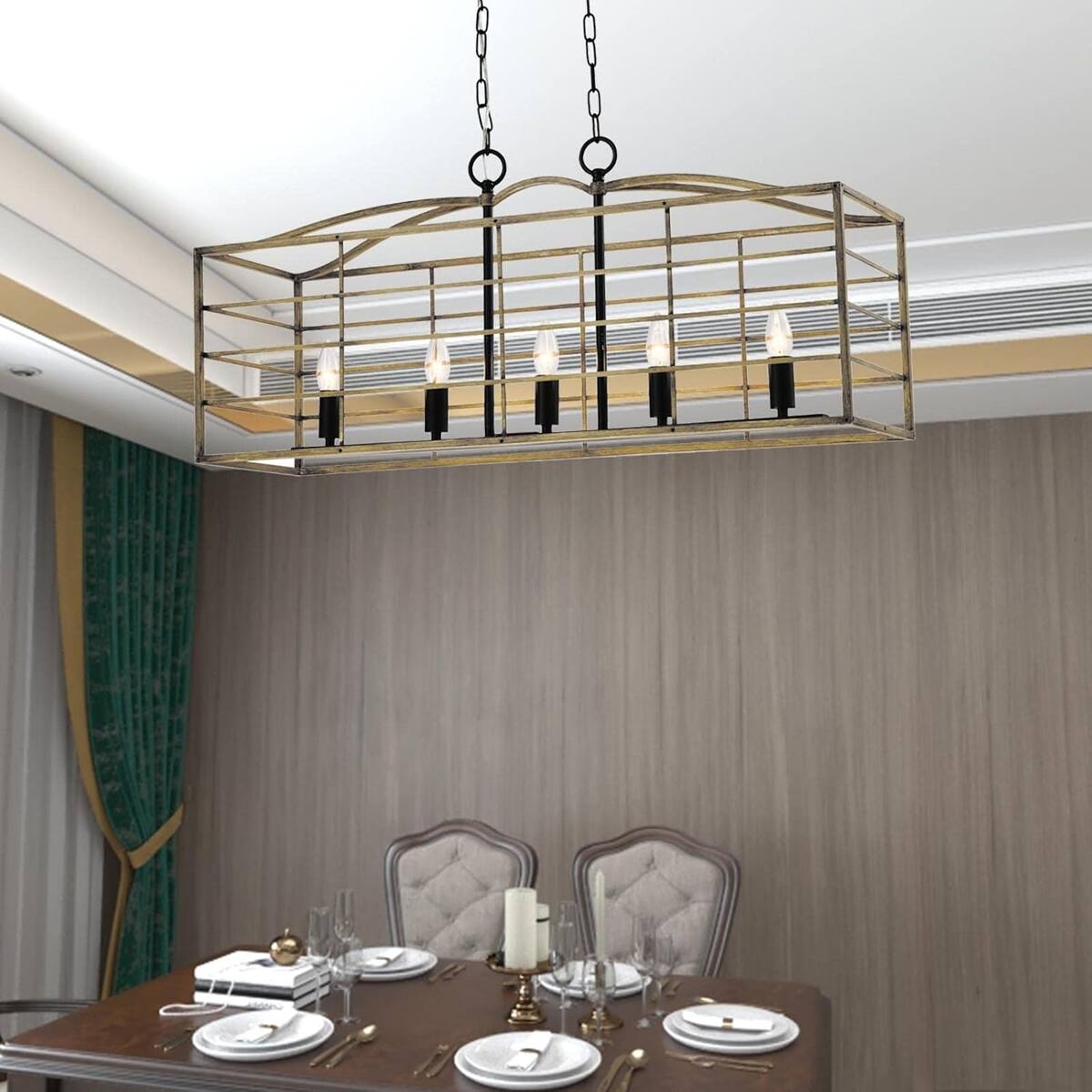 Loheer 5 Light Farmhouse Chandelier, Rectangular Pendant Light with ...