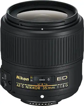 Front. Nikon - AF-S NIKKOR 35mm f/1.8G ED Prime Lens for Select Nikon DSLR Cameras - Black.