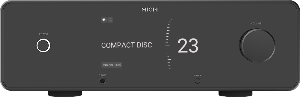 MICHI A8  
VOLUME  
POWER  
COMPACT DISC 23  
Analog Input  
PHONES  
SOURCE