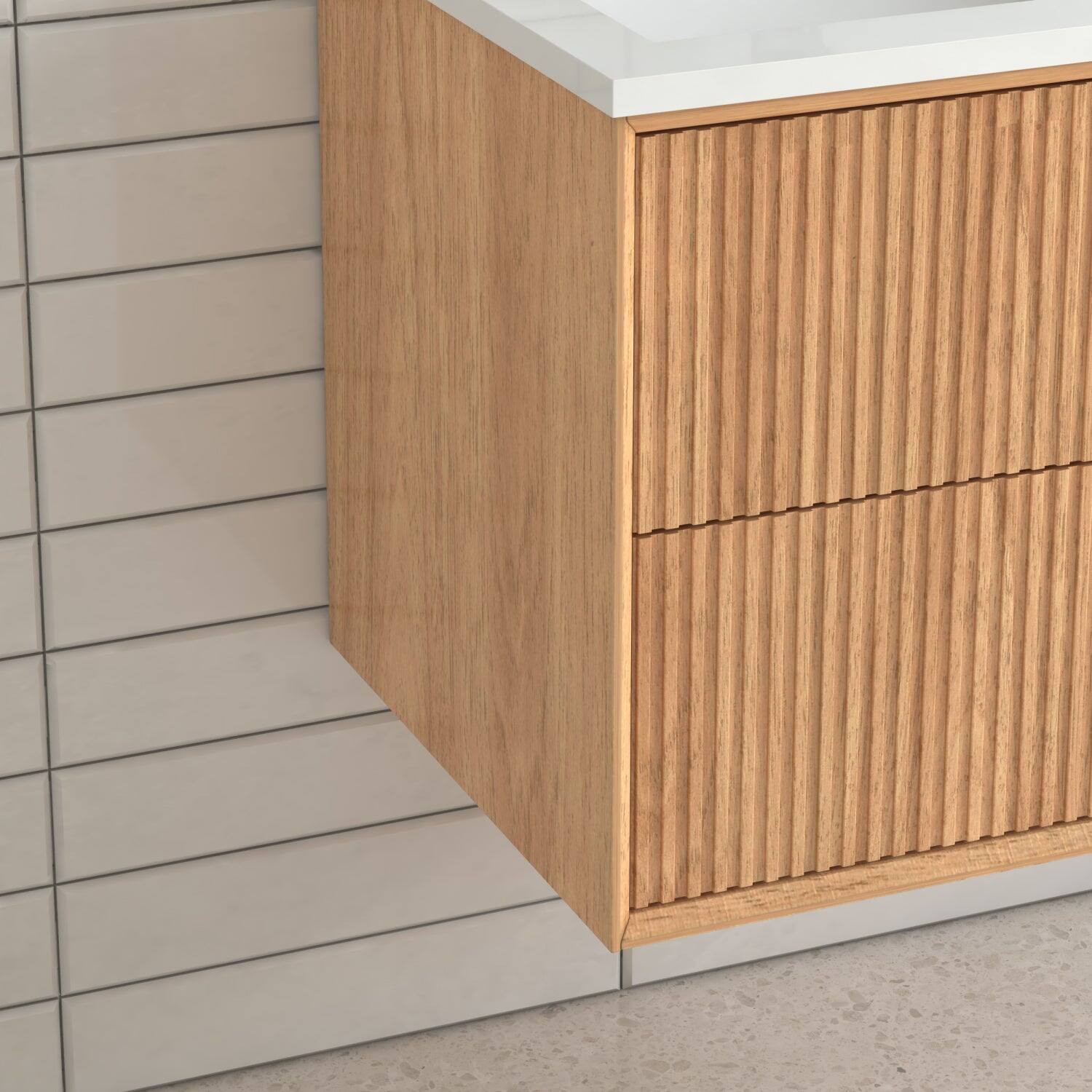 Alt View 9. Boyel Living - 24 in Floating Bathroom Vanity Set Wall-Mounted Solid Wood Cabinet with 2 Push-Open Drawers White Resin Integrated Basin - Walnut.