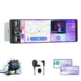 Junsun - Wireless carplay Android Auto Universal Car Stereo Radio Touchscreen Player Bluetooth 6.36"+ Rear Camera + Microphone - Black