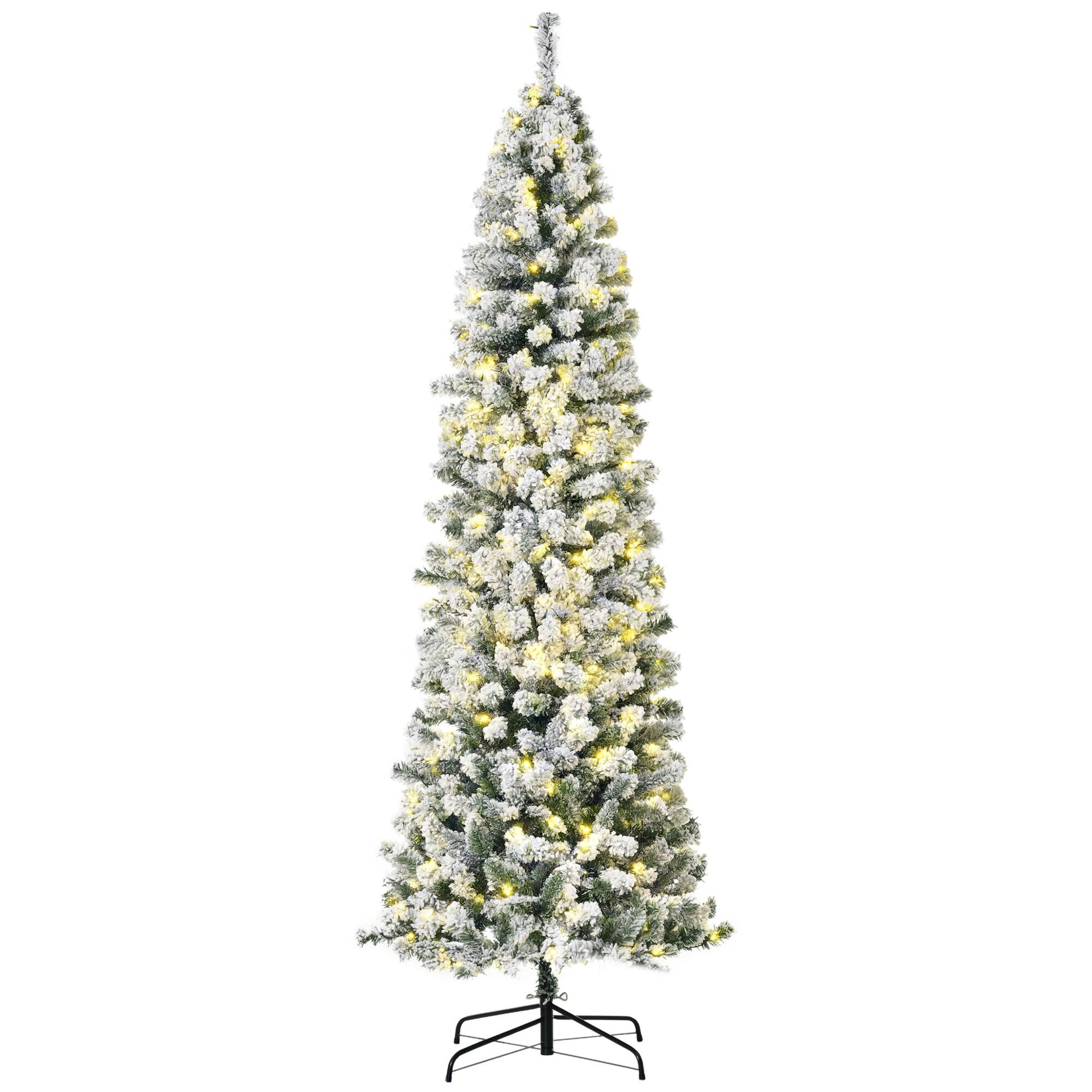 Front. Homcom - Prelit Snow-Flocked Artificial Christmas Tree, Slim Xmas Tree with 350 LED Lights and 641 Branches - green.