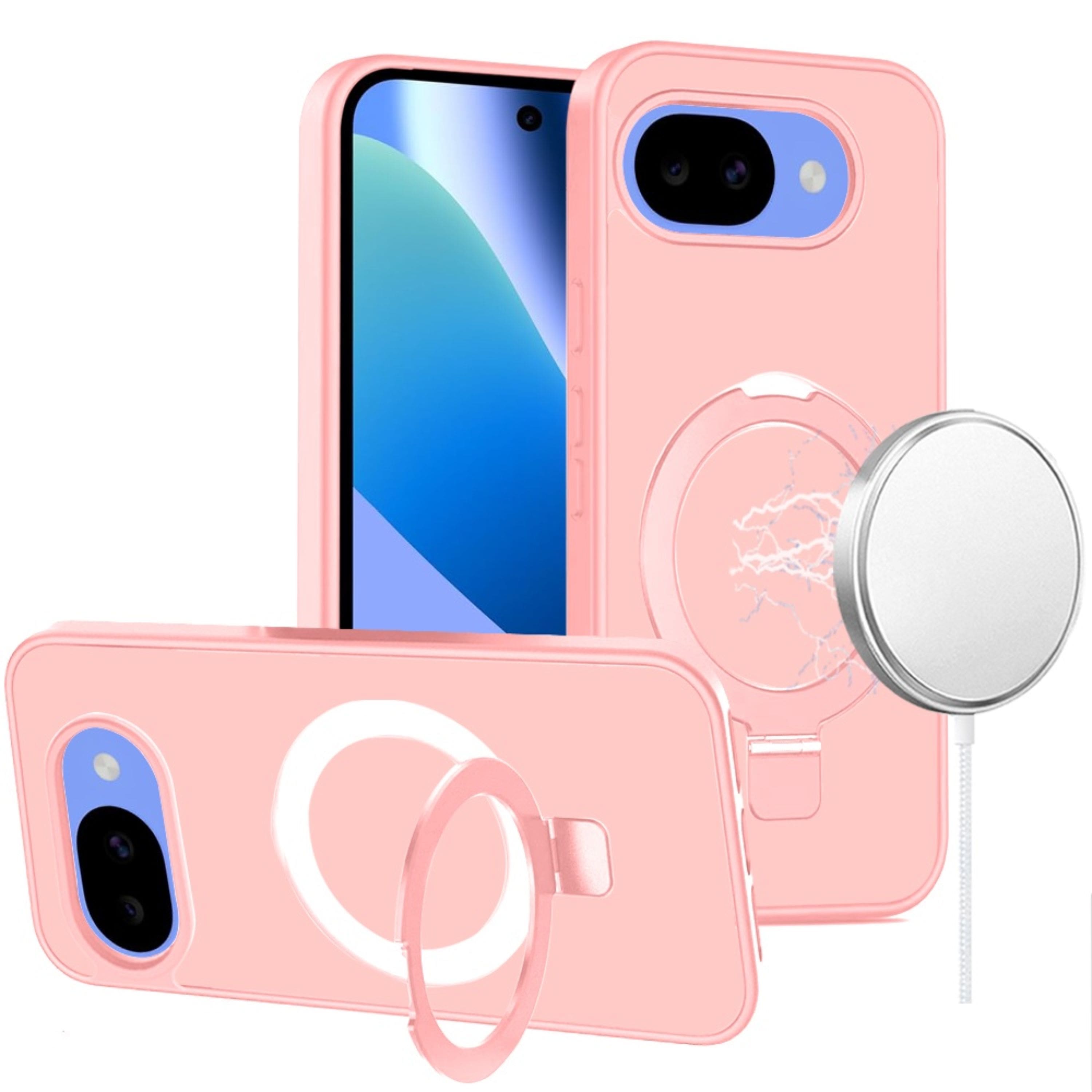 Kitcheniva - Matte Finish Metal Circle Ring Stand Rugged Cover Phone Case With Tempered Glass For Google Pixel 10a - light pink price history on PriceWatchPro