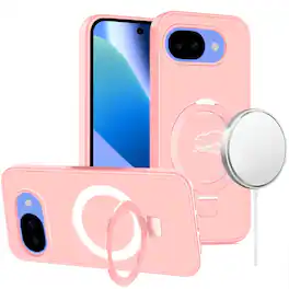 Kitcheniva - Matte Finish Metal Circle Ring Stand Rugged Cover Phone Case With Tempered Glass For Google Pixel 10a - light pink