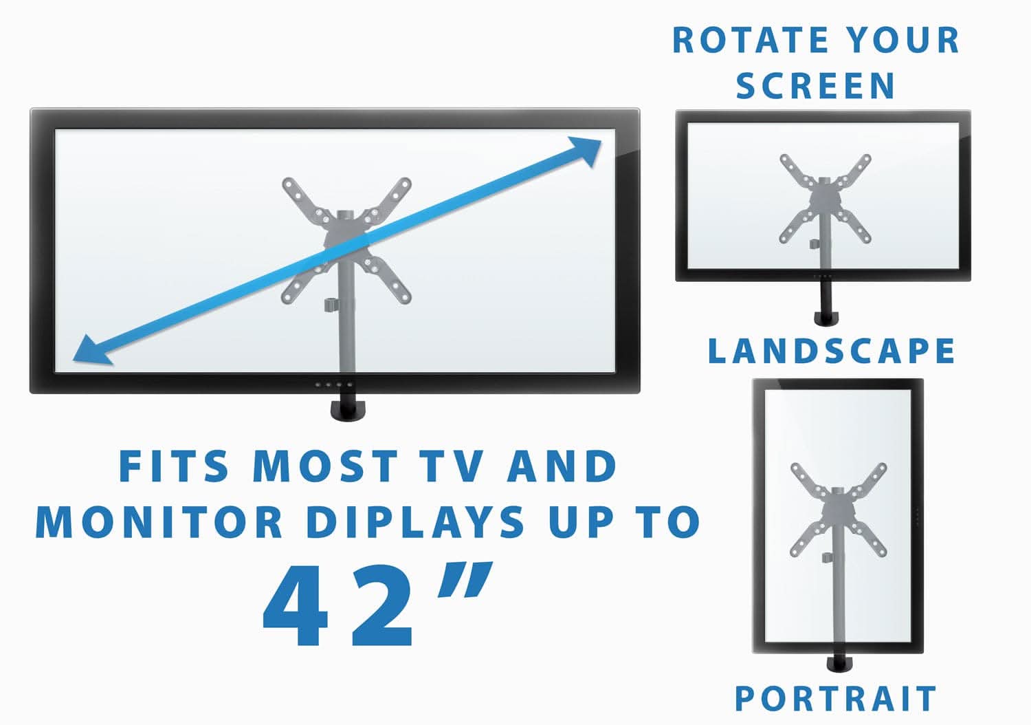 ROTATE YOUR SCREEN  
LANDSCAPE  
FITS MOST TV AND MONITOR DISPLAYS UP TO 42"  
PORTRAIT