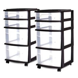 Homz - Plastic 4 Drawer Medium Storage Tower, Clear Drawers & Black Frame (2 Pack)