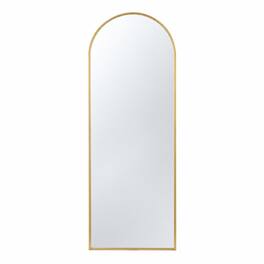 RYHNUYNE - 28 x 74 Arch Full Length Body Mirror, Rounded Top, Iron Frame, Wall Mount or Leaning - Gold