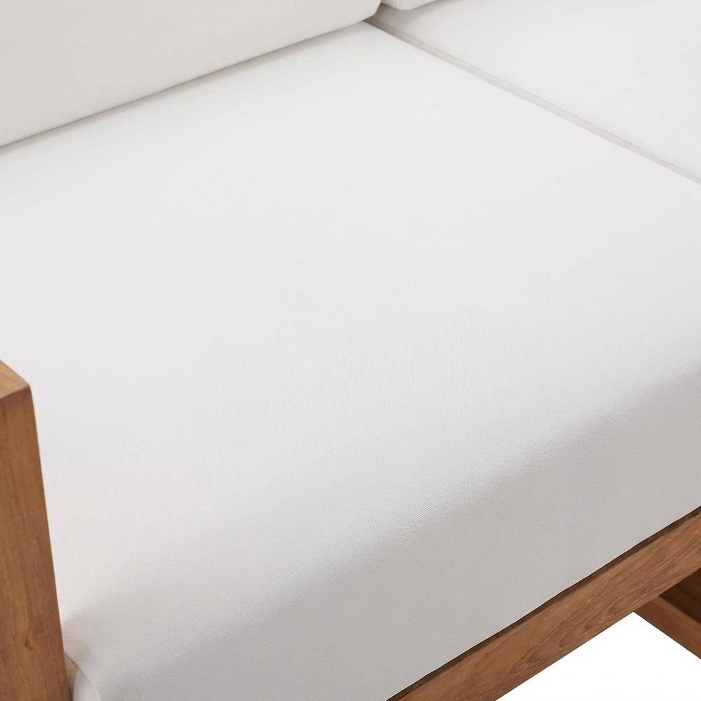 Alt View 1. Outdoor Escape - Outdoor Patio Teak Wood Sectional Sofa Loveseat with Armrests - White.