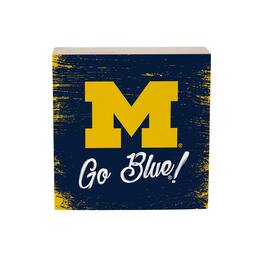 Evergreen Enterprises - Michigan Wolverines 6" Square Fan Chant Wood Block Shelf Sign - Multicolor