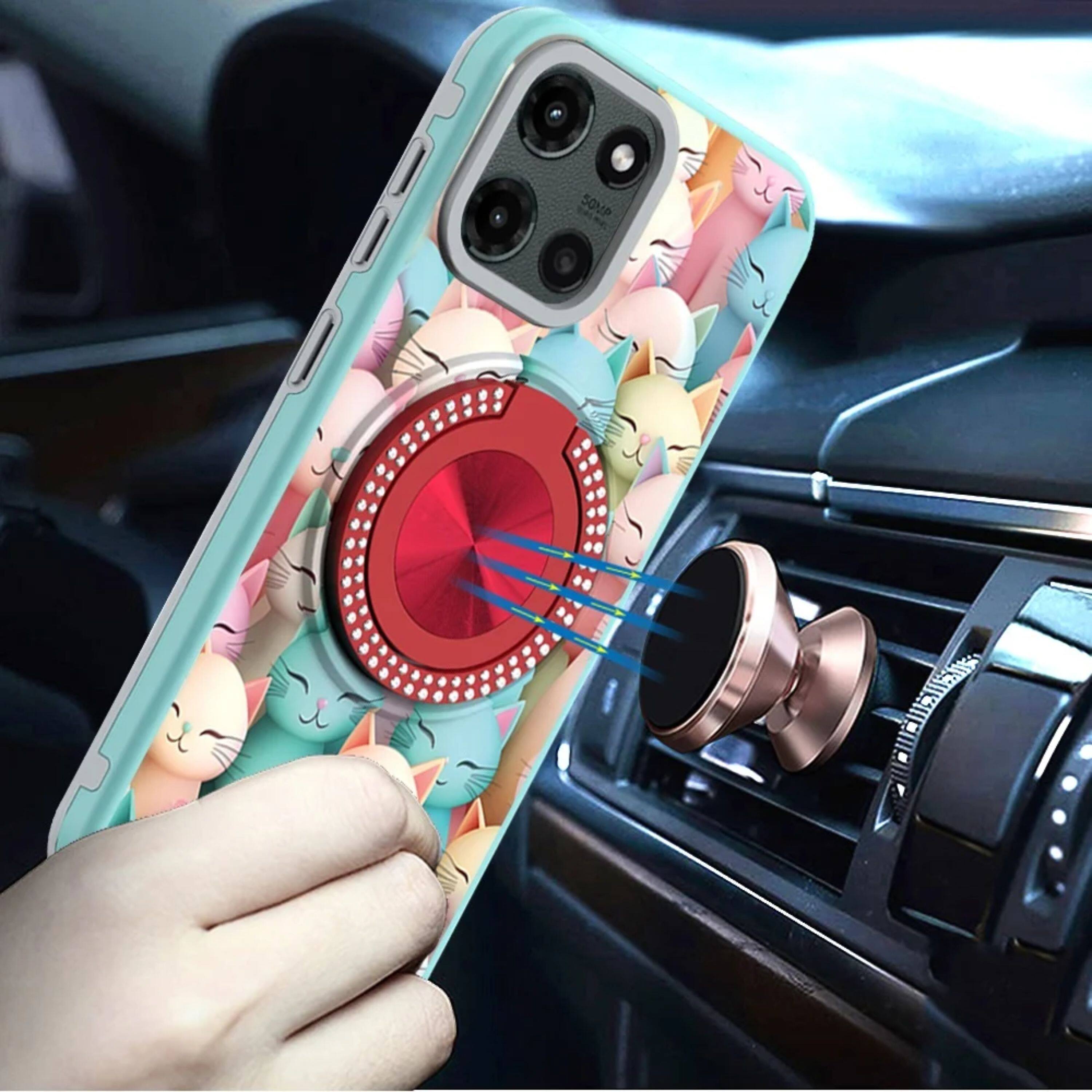 Angle. Kitcheniva - Printed Design Bling 360 Stand Case Plus Tempered Glass For Moto G Stylus 2026/2025 Cats - Multicolor.