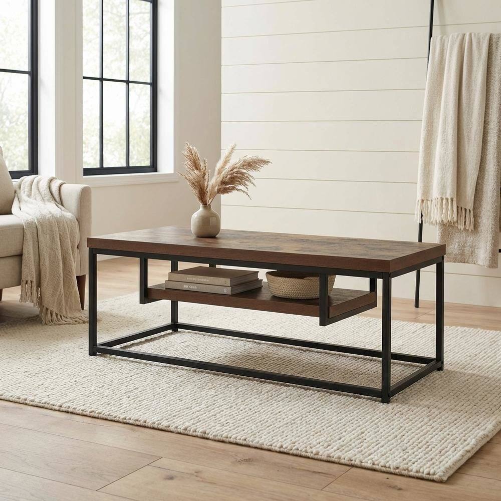 Alt View 2. FurniFact - Weathered Oak and Black Metal TV Stand with Storage Compartments - White.