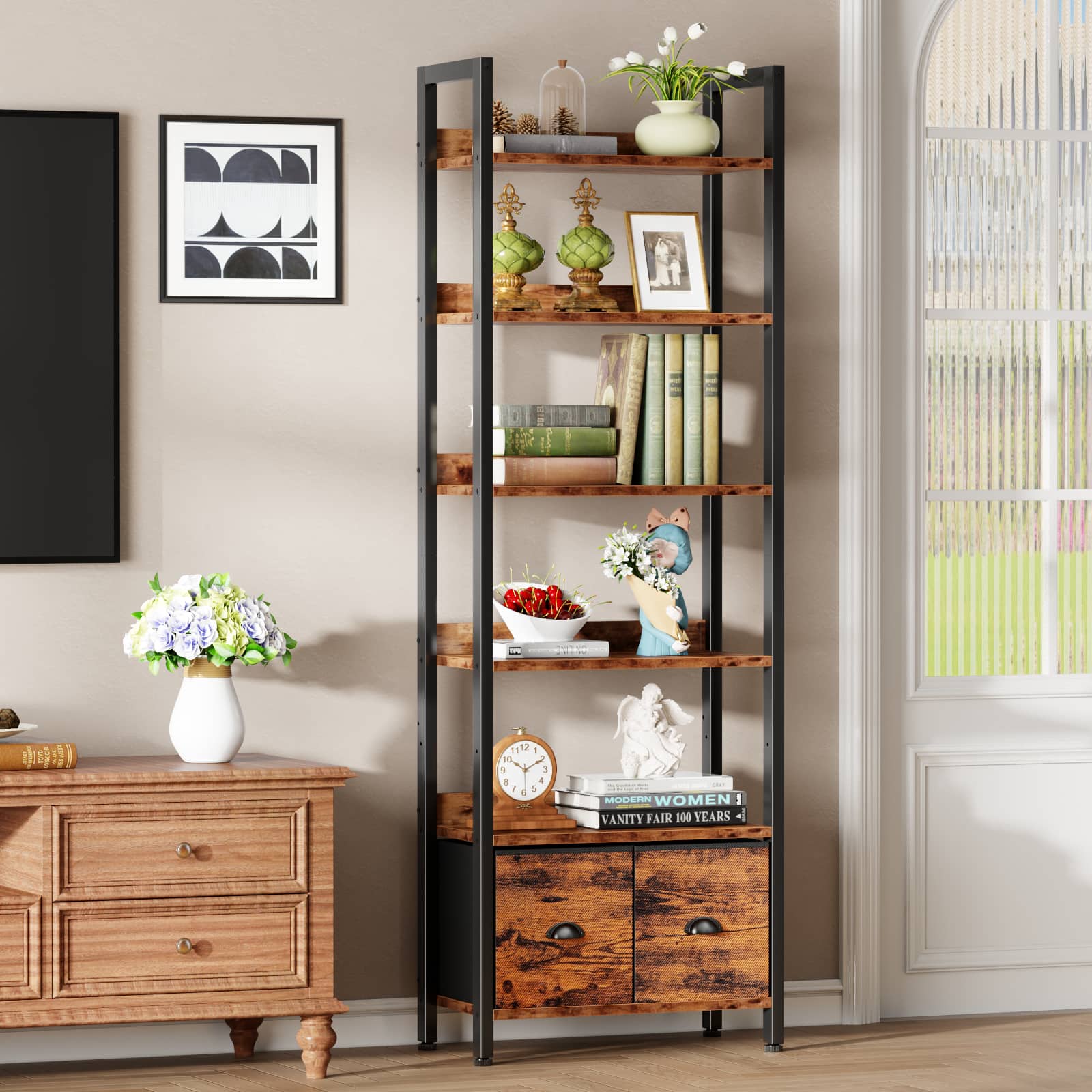 Furnulem - 6Layers for Book Storage Bookshelf - Brown