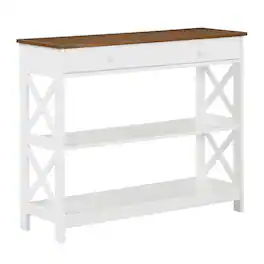 FurniFact - Console Table with 1 Drawer and 3 Shelves - Driftwood/White