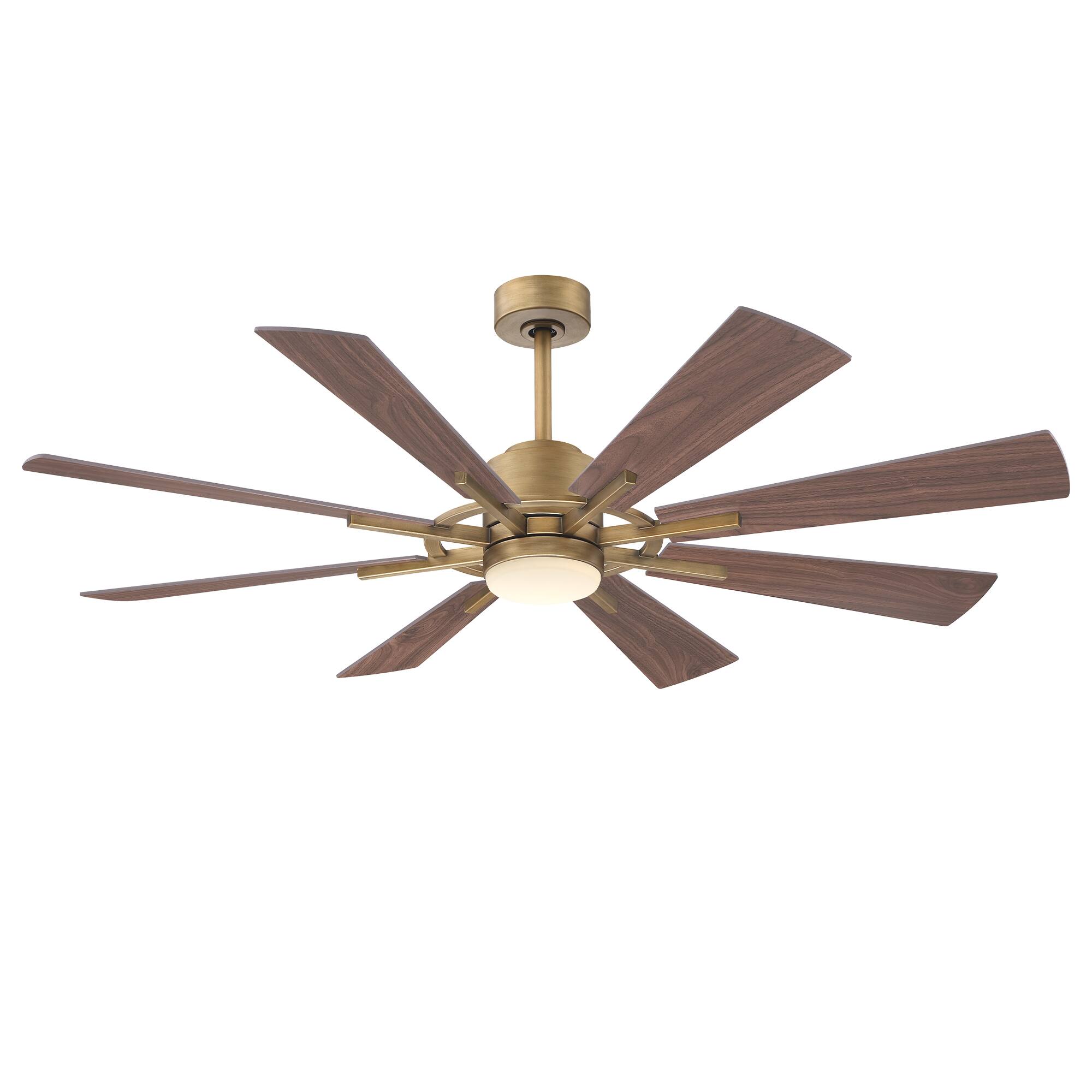 Alt View 7. Parrot Uncle - 60" Windmill 8-Blade Integrated LED Ceiling Fan with Light and Remote Control, DC Reversible Motor - Gold.