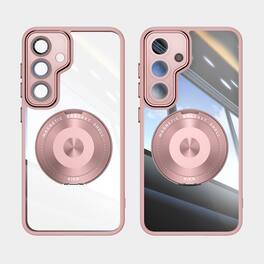 Dteck - Magnetic Case for Samsung Galaxy S25 FE with Built-in Lens Protector, 360° Rotating Ring Stand Clear Shockproof Cover - Pink
