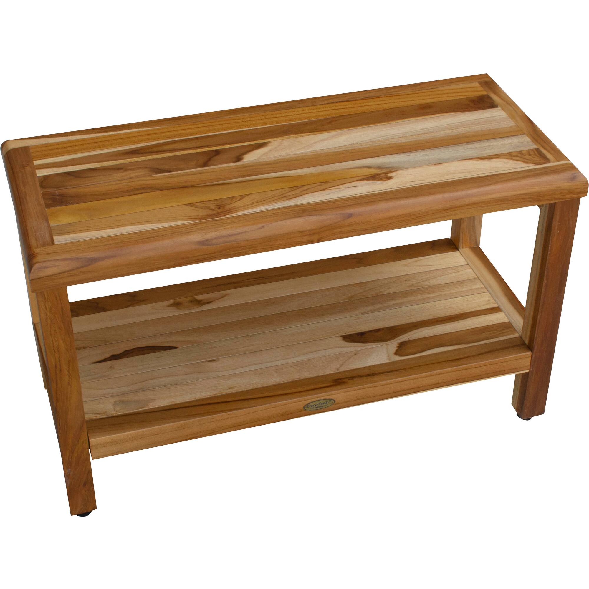 Angle. EcoDecors - EcoDecors EarthyTeak Classic 29" Teak Shower Bench With shelf - EarthyTeak.