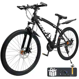 Topteng - 27.5" Mountain Bike for Adult - 27 Speed, Suspension Fork, Comfort Saddle, Dual Disc Brakes, Bicycle for Women/Men - Black