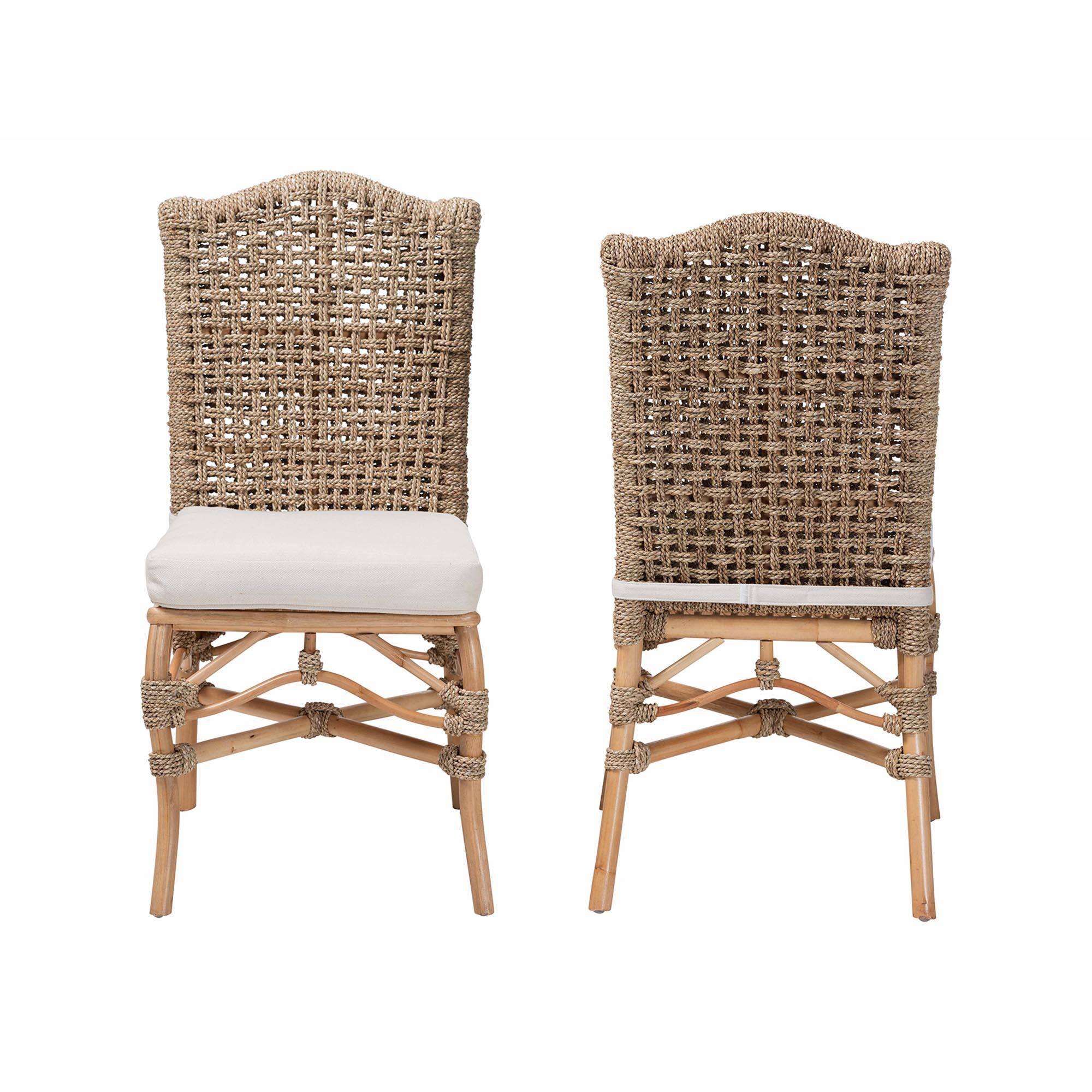 Angle. bali & pari - Nitya Natural Rattan and Seagrass Camelback 2-Piece Dining Chair Set - Natural Rattan/Natural Brown.