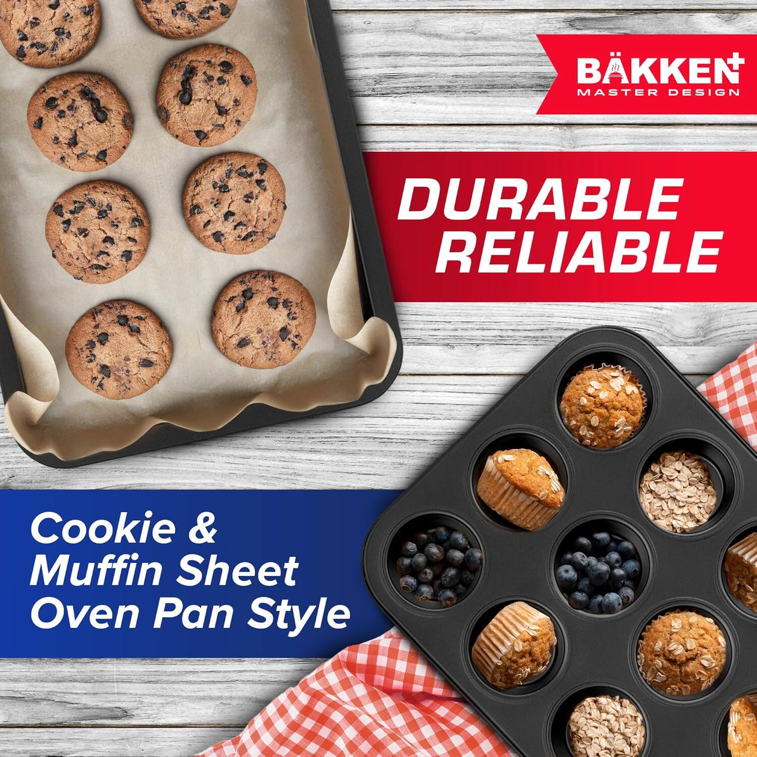 BKKEN MASTER DESIGN, DURABLE RELIABLE, Cookie & Muffin Sheet Oven Pan Style