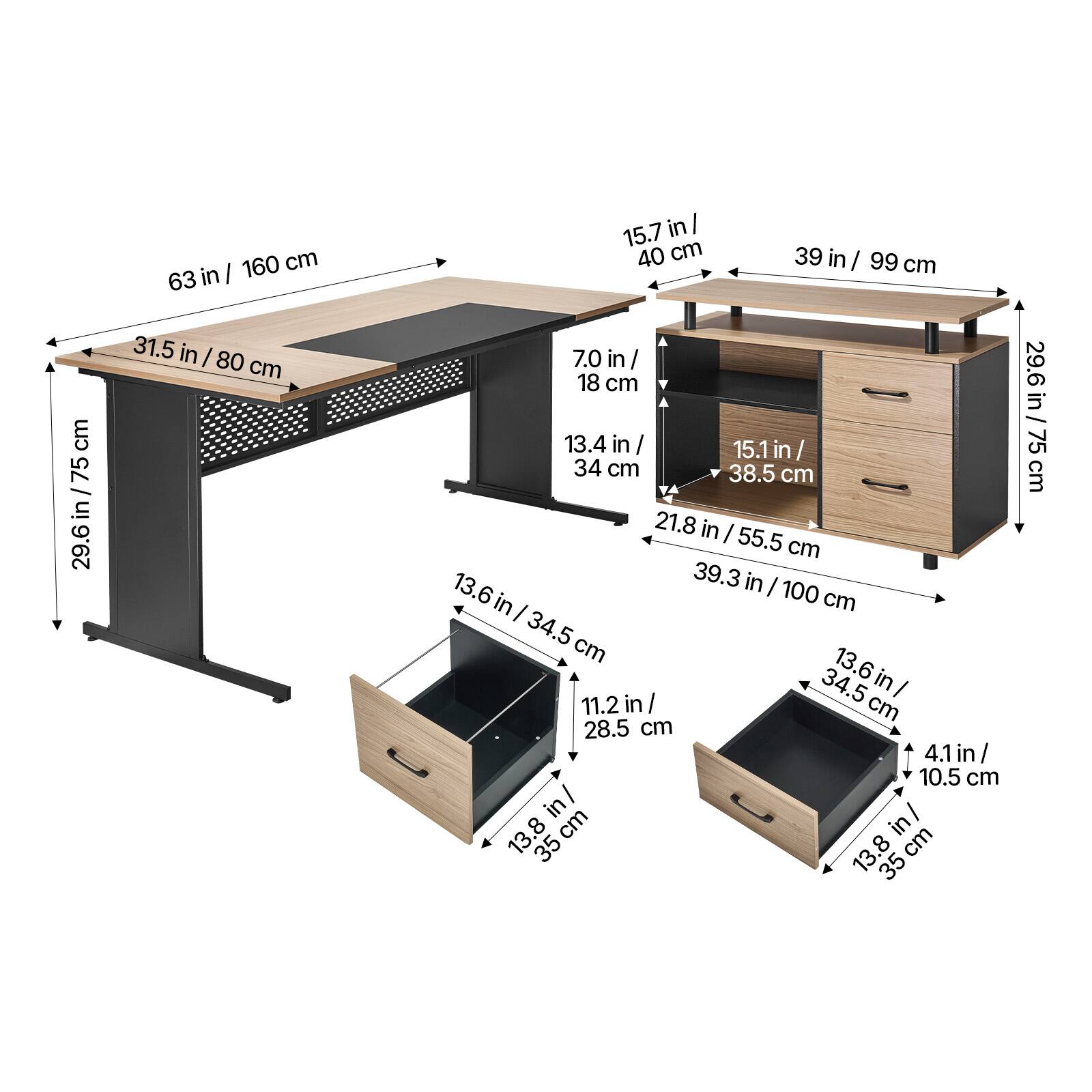 - 63 in / 160 cm
- 31.5 in / 80 cm
- 15.7 in / 40 cm
- 39 in / 99 cm
- 29.6 in / 75 cm
- 7.0 in / 18 cm
- 13.4 in / 34 cm
- 21.8 in / 55.5 cm
- 13.6 in / 34.5 cm
- 39.3 in / 100 cm
- 11.2 in / 28.5 cm
- 4.1 in / 10.5 cm
- 13.8 in / 35 cm