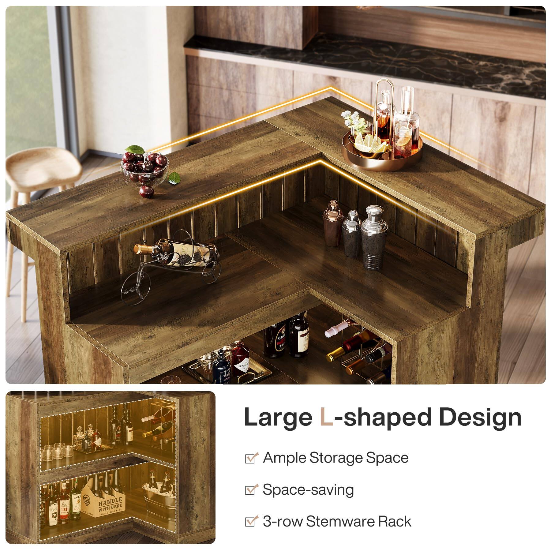 Large L-shaped Design  
Ample Storage Space  
Space-saving  
3-row Stemware Rack