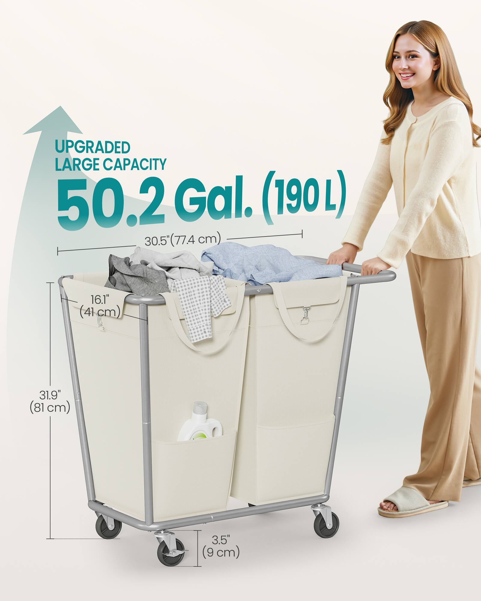 UPGRADED LARGE CAPACITY 50.2 Gal. (190L)  
30.5" (77.4 cm)  
16.1" (41 cm)  
31.9" (81 cm)  
3.5" (9 cm)